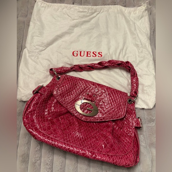 Guess Handbags - Guess Fuchsia Crocodile-Embossed Shoulder Bag